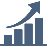 Upward trending bar graph with arrow.